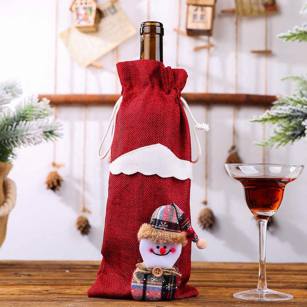 Christmas Table Decoration Items Sets Of Red Wine Bottles Champagne Bottle Bag Dress Up Restaurant